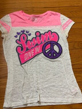 Justice Pink & White 'Swim Dive In' Graphic Tee